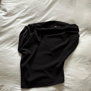 Zara Elegant Black One Shoulder Cowl Blouse (Small)